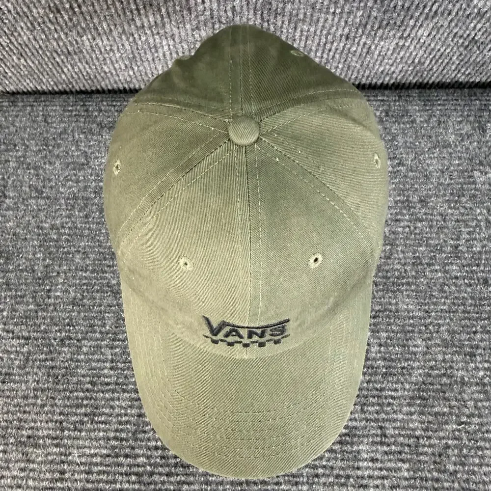Vans Olive Green Adjustable Strapback Hat Checkerboard Logo Skate Streetwear